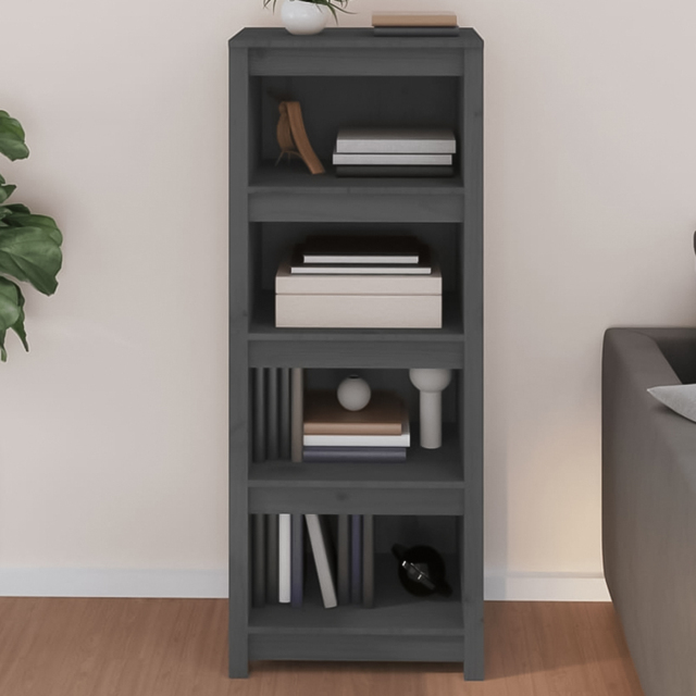 vidaXL 4 Shelf Grey Solid Pine Wood Bookcase - Size: 125.5 x 50 x 35cm - Wilko - image 1