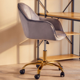Interiors by Premier Brent Grey and Gold Swivel Home Office Chair - Size: 57 x 64 x 90cm - Multi - Wilko
