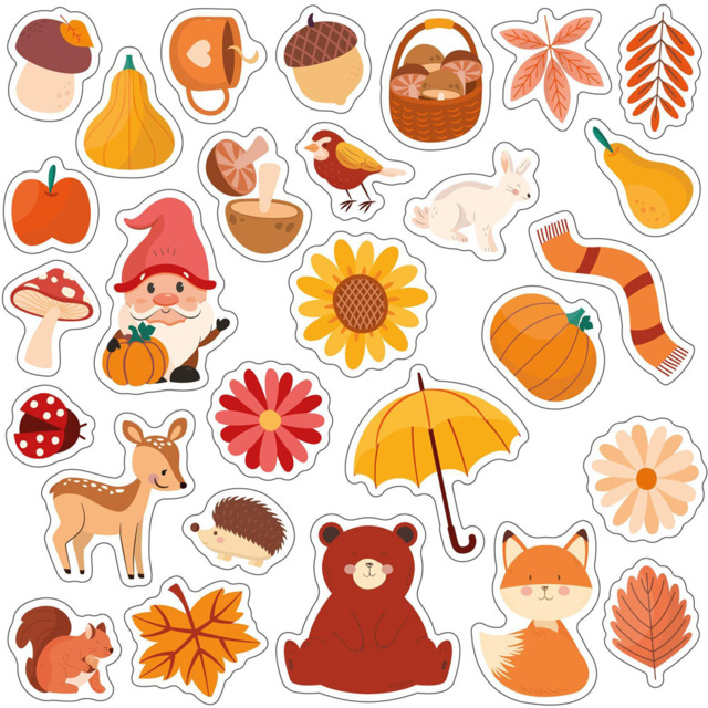 Walplus Fall in the Forest Cute Animals Double Sided Reusable Gel Window Sticker 28 Piece - Size: 0.3 x 30 x 55cm - Orange - Wilko - image 1