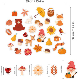 Walplus Fall in the Forest Cute Animals Double Sided Reusable Gel Window Sticker 28 Piece - Size: 0.3 x 30 x 55cm - Orange - Wilko - thumbnail 7