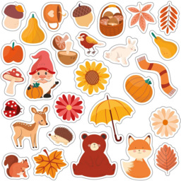 Walplus Fall in the Forest Cute Animals Double Sided Reusable Gel Window Sticker 28 Piece - Size: 0.3 x 30 x 55cm - Orange - Wilko