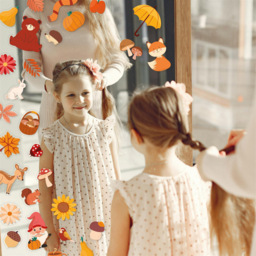 Walplus Fall in the Forest Cute Animals Double Sided Reusable Gel Window Sticker 28 Piece - Size: 0.3 x 30 x 55cm - Orange - Wilko - thumbnail 4