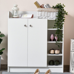 Portland 2 Door White Shoe Storage Cabinet - Wilko - thumbnail 1