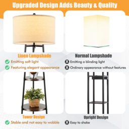 Costway 3 Shelf Linen Lampshade Floor Lamp - Size: 53 x 46 x 25cm - Multi - Wilko - thumbnail 6