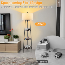 Costway 3 Shelf Linen Lampshade Floor Lamp - Size: 53 x 46 x 25cm - Multi - Wilko - thumbnail 4