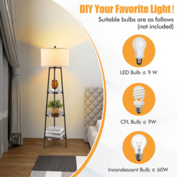Costway 3 Shelf Linen Lampshade Floor Lamp - Size: 53 x 46 x 25cm - Multi - Wilko - thumbnail 5