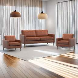 Bexhill 5 Seater Tan Faux Leather Sofa Suite - Brown - Wilko - thumbnail 1