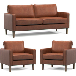 Bexhill 5 Seater Tan Faux Leather Sofa Suite - Brown - Wilko - thumbnail 3