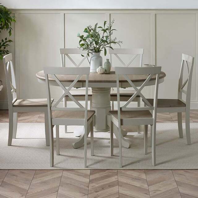 Furniturebox Fowey Marros 6 Seater Wooden Extendable Dining Set Light Grey and Limewash Effect - Wilko - image 1