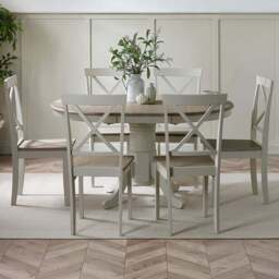 Furniturebox Fowey Marros 6 Seater Wooden Extendable Dining Set Light Grey and Limewash Effect - Wilko - thumbnail 1