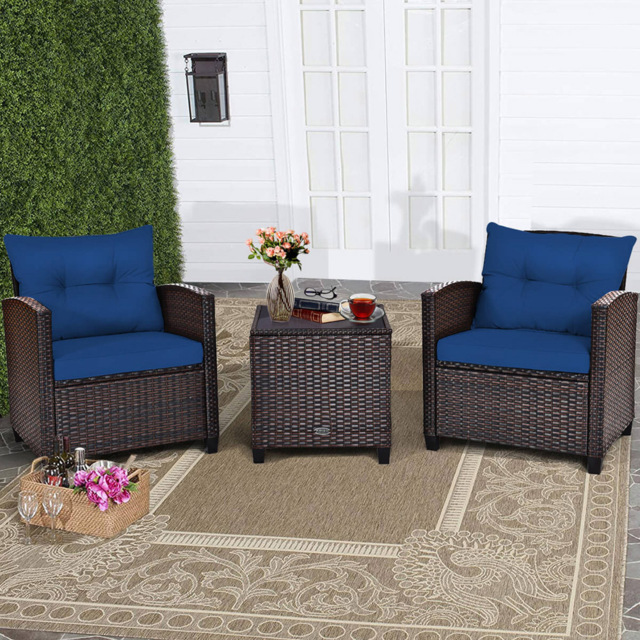Costway 2 Seater Rattan Patio Bistro Set Navy - Blue - Wilko - image 1