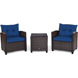 Costway 2 Seater Rattan Patio Bistro Set Navy - Blue - Wilko - thumbnail 4