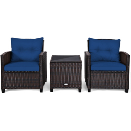 Costway 2 Seater Rattan Patio Bistro Set Navy - Blue - Wilko - thumbnail 3