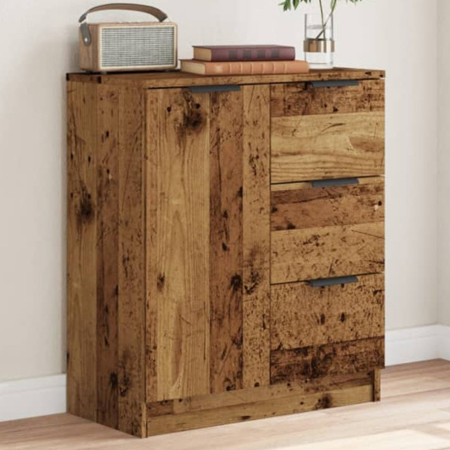 vidaXL Single Door 3 Drawer Old Wood Sideboard - Size: 70 x 60 x 30cm - Brown - Wilko - image 1
