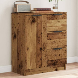 vidaXL Single Door 3 Drawer Old Wood Sideboard - Size: 70 x 60 x 30cm - Brown - Wilko - thumbnail 1