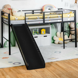 Costway Black Kids Loft Bed with Slide - Size: Single - Wilko