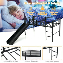 Costway Black Kids Loft Bed with Slide - Size: Single - Wilko - thumbnail 6