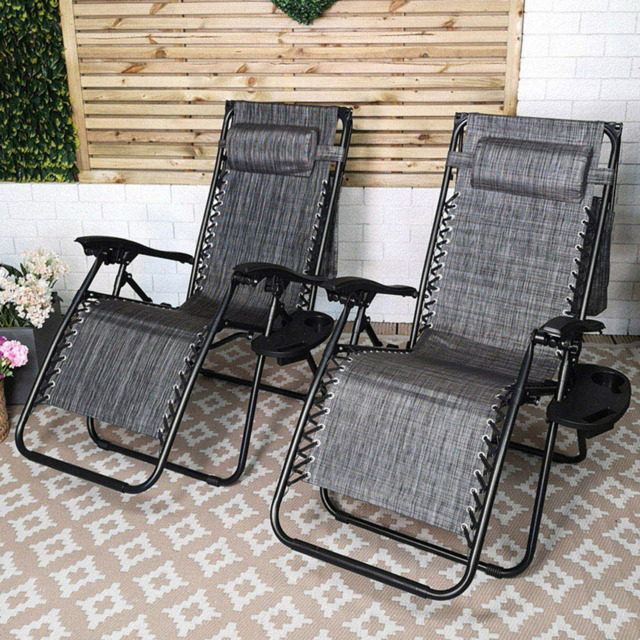 Samuel Alexander Set of 2 Black Multi Position Garden Sun Lounger with Canopy - Size: 1 Seater - Grey - Wilko - image 1
