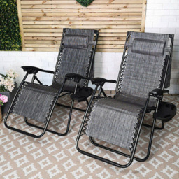 Samuel Alexander Set of 2 Black Multi Position Garden Sun Lounger with Canopy - Size: 1 Seater - Grey - Wilko - thumbnail 1