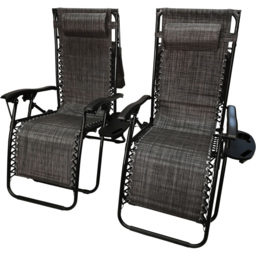Samuel Alexander Set of 2 Black Multi Position Garden Sun Lounger with Canopy - Size: 1 Seater - Grey - Wilko - thumbnail 3