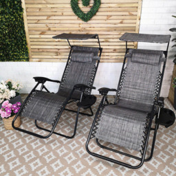 Samuel Alexander Set of 2 Black Multi Position Garden Sun Lounger with Canopy - Size: 1 Seater - Grey - Wilko - thumbnail 6