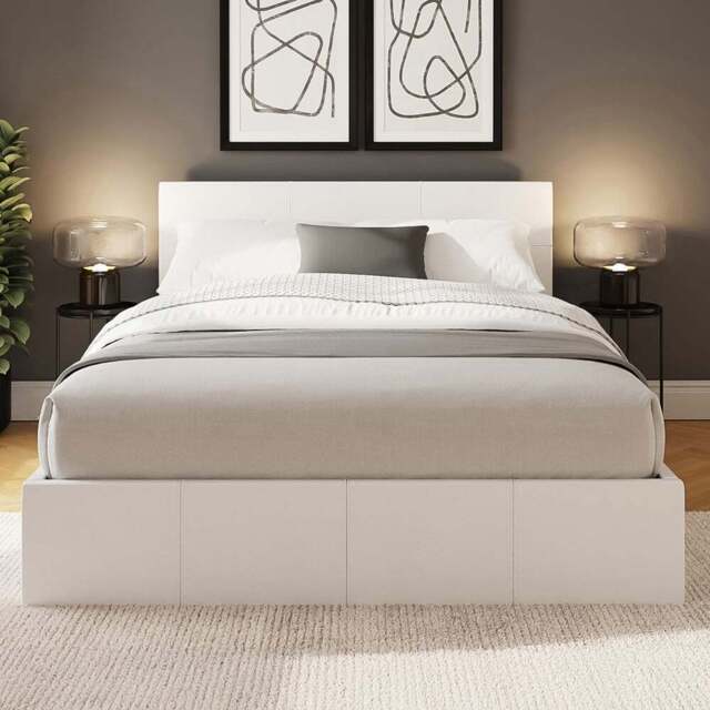 GFW Double White Faux Leather End Lift Ottoman Bed with Memory Pocket Spring Mattress - Wilko - image 1