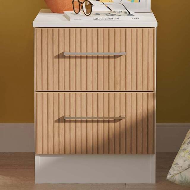 Crowndale Worcester 2 Drawer Slatt Effect and White Compact Bedside Cabinet Ready Assembled - Size: 5 Drawer - Slatt Effect & White - Wilko - image 1