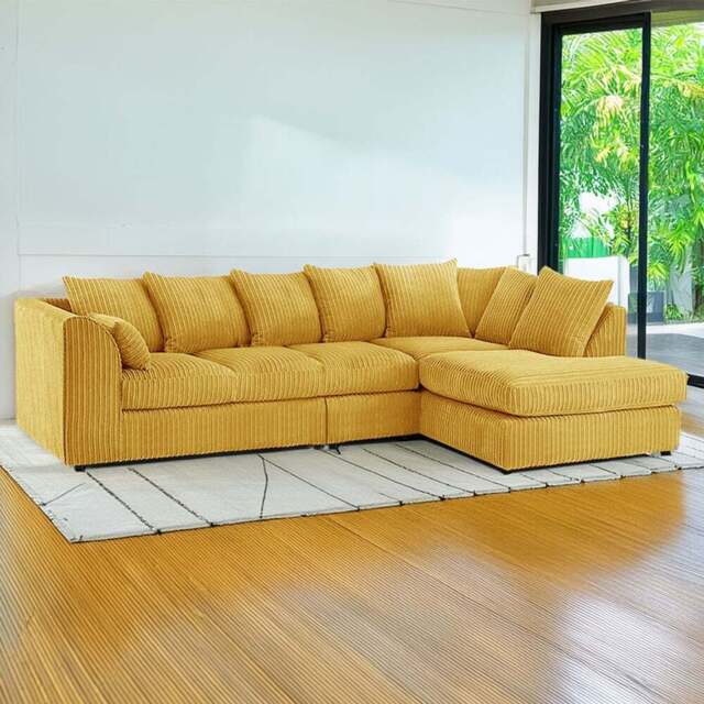 Luxor 4 Seater Mustard Jumbo Cord Right Hand Facing Scatter Back L Shaped Corner Sofa Set - Yellow - Wilko - image 1