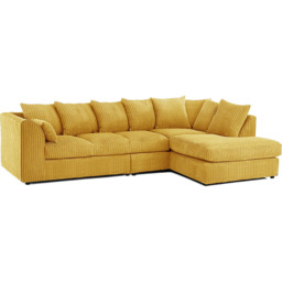Luxor 4 Seater Mustard Jumbo Cord Right Hand Facing Scatter Back L Shaped Corner Sofa Set - Yellow - Wilko - thumbnail 3
