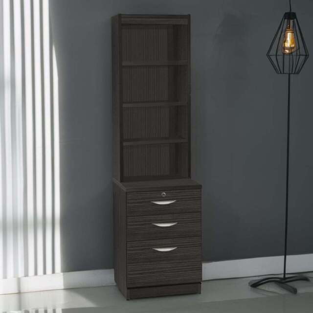 R White Cabinets 3 Drawer 4 Shelf Black Storage Unit with Hutch - Size: 182.8 x 47.9 x 54cm - Wilko - image 1