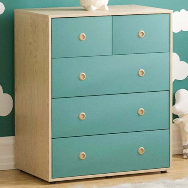 Junior Vida Neptune 5 Drawer Blue and Oak Storage Chest - Size: 5 Drawers - Wilko - image 1