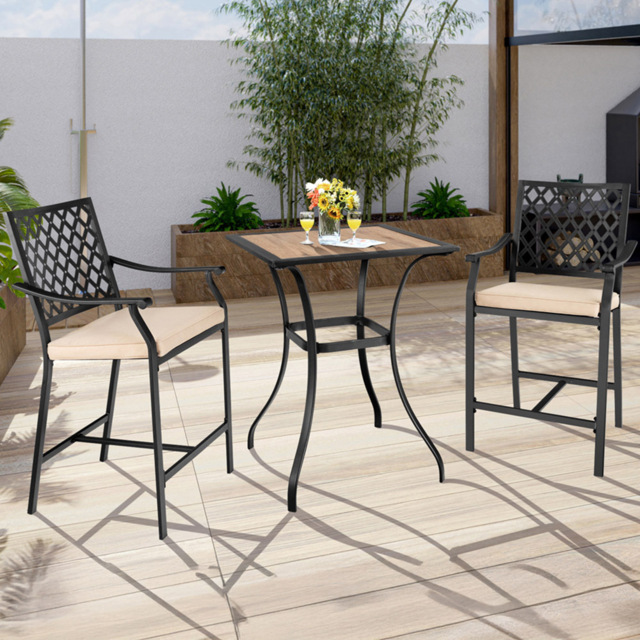 Costway 2 Seater Steel Bar Table and Stool Set with High Density Cushions - Black - Wilko - image 1