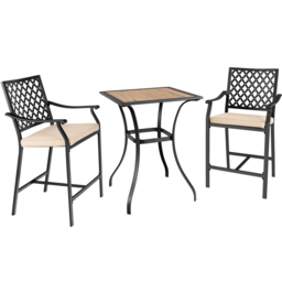 Costway 2 Seater Steel Bar Table and Stool Set with High Density Cushions - Black - Wilko - thumbnail 3