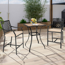 Costway 2 Seater Steel Bar Table and Stool Set with High Density Cushions - Black - Wilko