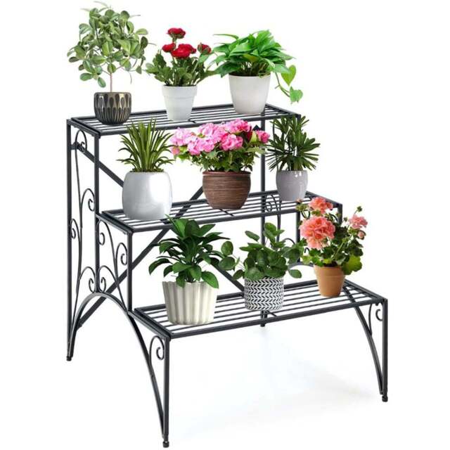 Costway 3 Shelf Black Ladder Flower Pot Holder - Size: 63 x 61 x 67cm - Wilko - image 1