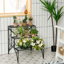 Costway 3 Shelf Black Ladder Flower Pot Holder - Size: 63 x 61 x 67cm - Wilko - thumbnail 3
