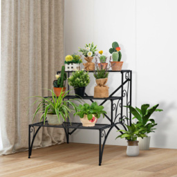 Costway 3 Shelf Black Ladder Flower Pot Holder - Size: 63 x 61 x 67cm - Wilko - thumbnail 4