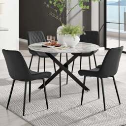Furniturebox Arona Cesano Marble Effect 4 Seater Dining Set White and Black - Wilko - thumbnail 1