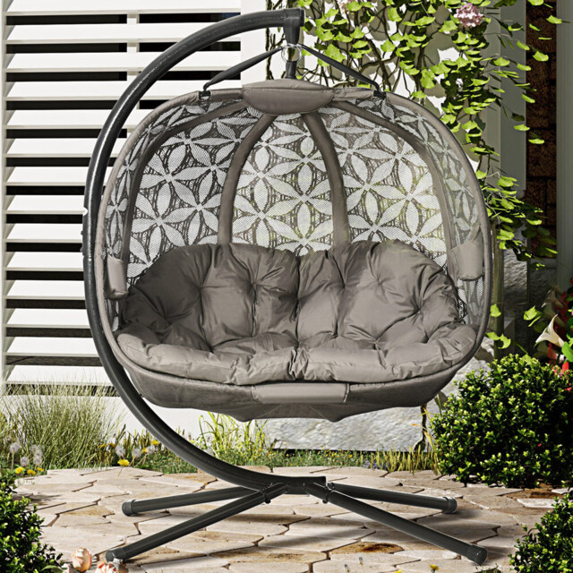 Outsunny 2 Seater Brown Egg Chair with Cushions - Wilko - image 1