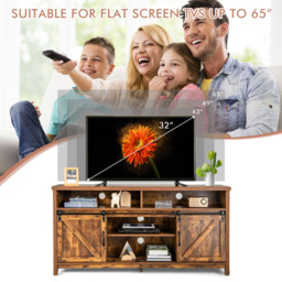 Costway Sliding Door Farmhouse Rustic Brown TV Unit - Size: 150 x 40 x 74cm - Wilko - thumbnail 7
