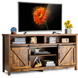 Costway Sliding Door Farmhouse Rustic Brown TV Unit - Size: 150 x 40 x 74cm - Wilko - thumbnail 3