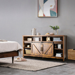 Costway Sliding Door Farmhouse Rustic Brown TV Unit - Size: 150 x 40 x 74cm - Wilko - thumbnail 4