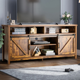 Costway Sliding Door Farmhouse Rustic Brown TV Unit - Size: 150 x 40 x 74cm - Wilko - thumbnail 1