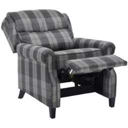 Living and Home Grey and Black Checkered Linen Upholstered Adjustable Recliner Chair - Size: 101 x 69 x 153cm - Grey + Black - Wilko - thumbnail 4