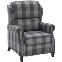 Living and Home Grey and Black Checkered Linen Upholstered Adjustable Recliner Chair - Size: 101 x 69 x 153cm - Grey + Black - Wilko - thumbnail 3