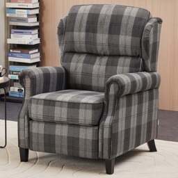 Living and Home Grey and Black Checkered Linen Upholstered Adjustable Recliner Chair - Size: 101 x 69 x 153cm - Grey + Black - Wilko