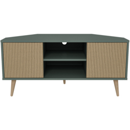Decorotika Lesson 2 Door 2 Shelf Green and Rattan Corner TV Stand - Size: 16.6 x 120 x 59.8cm - Multi - Wilko - thumbnail 6
