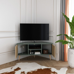Decorotika Lesson 2 Door 2 Shelf Green and Rattan Corner TV Stand - Size: 16.6 x 120 x 59.8cm - Multi - Wilko - thumbnail 5