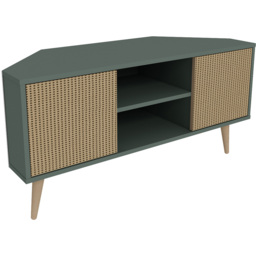 Decorotika Lesson 2 Door 2 Shelf Green and Rattan Corner TV Stand - Size: 16.6 x 120 x 59.8cm - Multi - Wilko - thumbnail 3