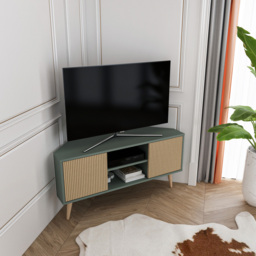 Decorotika Lesson 2 Door 2 Shelf Green and Rattan Corner TV Stand - Size: 16.6 x 120 x 59.8cm - Multi - Wilko - thumbnail 4